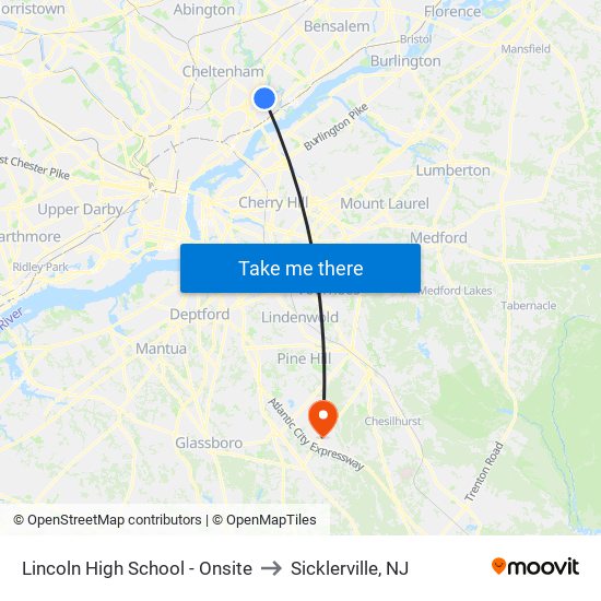 Lincoln High School - Onsite to Sicklerville, NJ map