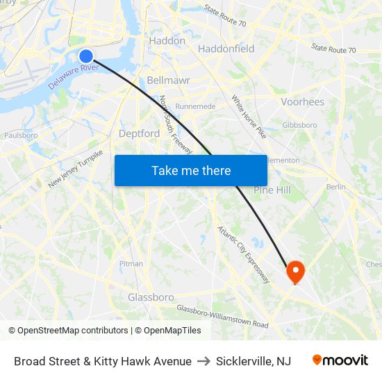 Broad Street & Kitty Hawk Avenue to Sicklerville, NJ map