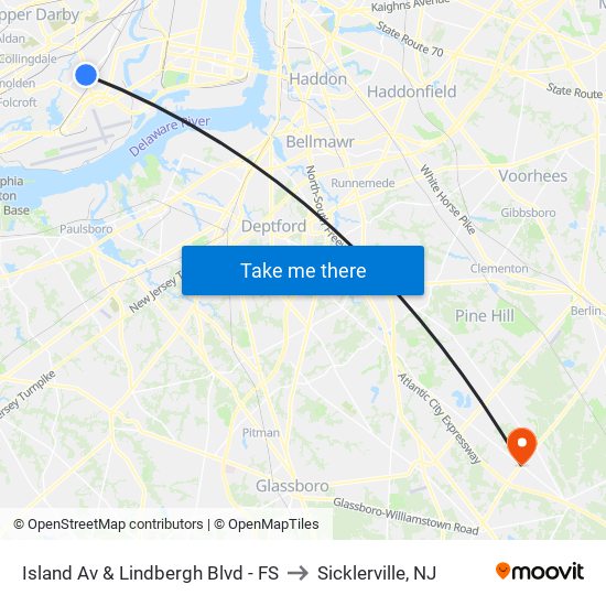 Island Av & Lindbergh Blvd - FS to Sicklerville, NJ map