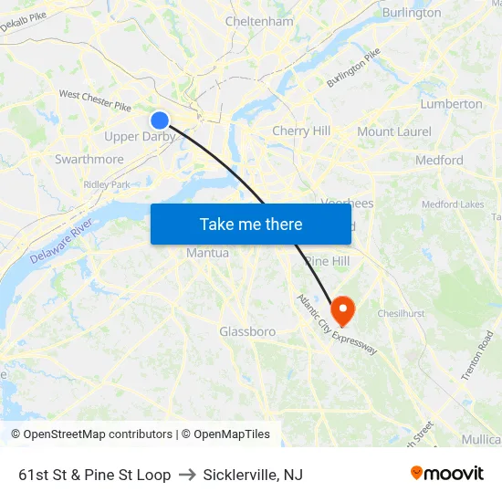61st St & Pine St Loop to Sicklerville, NJ map