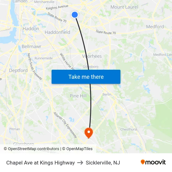 Chapel Ave at Kings Highway to Sicklerville, NJ map