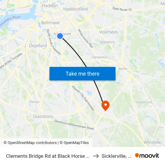 Clements Bridge Rd at Black Horse Pike to Sicklerville, NJ map