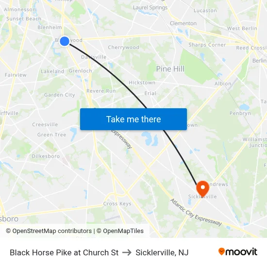 Black Horse Pike at Church St to Sicklerville, NJ map