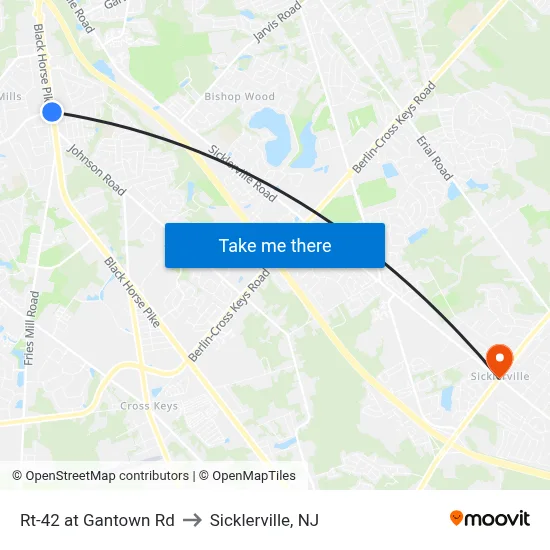 Rt-42 at Gantown Rd to Sicklerville, NJ map