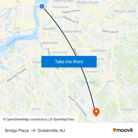 Bridge Plaza to Sicklerville, NJ map