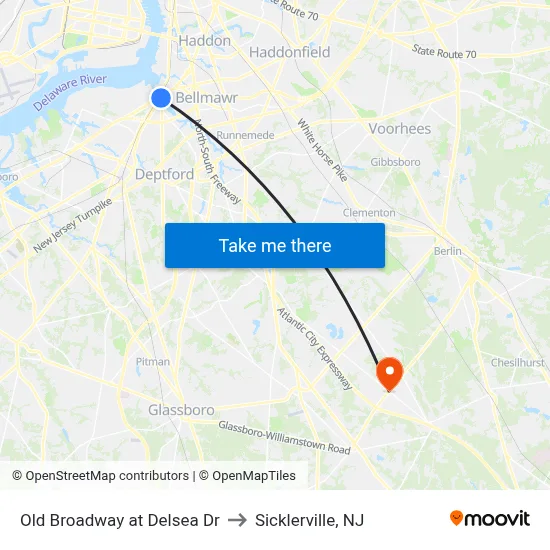 Old Broadway at Delsea Dr to Sicklerville, NJ map