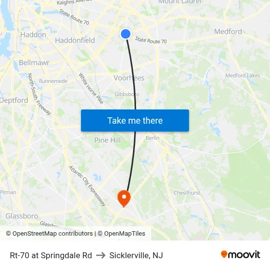 Rt-70 at Springdale Rd to Sicklerville, NJ map