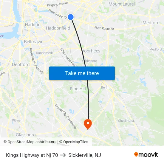 Kings Highway at Nj 70 to Sicklerville, NJ map