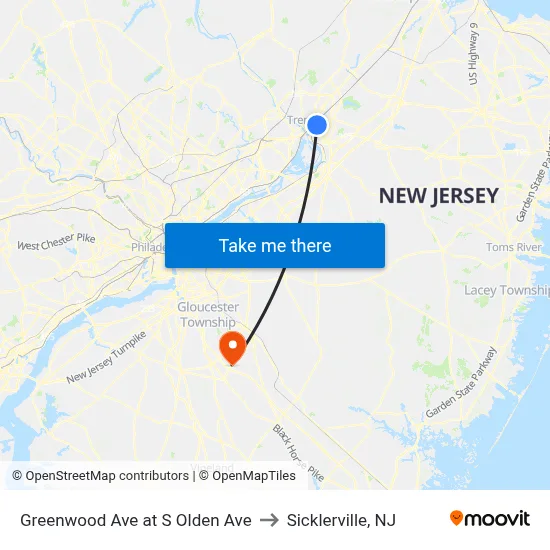 Greenwood Ave at S Olden Ave to Sicklerville, NJ map
