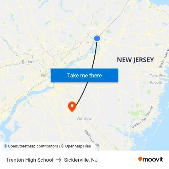 Trenton High School to Sicklerville, NJ map