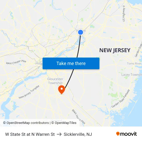 W State St at N Warren St to Sicklerville, NJ map