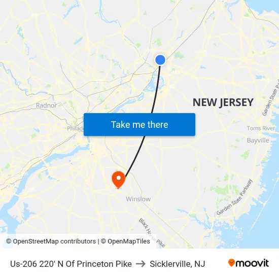 Us-206 220' N Of Princeton Pike to Sicklerville, NJ map