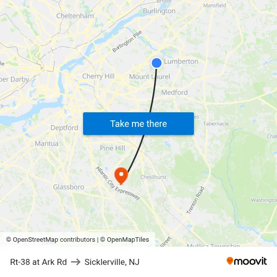Rt-38 at Ark Rd to Sicklerville, NJ map
