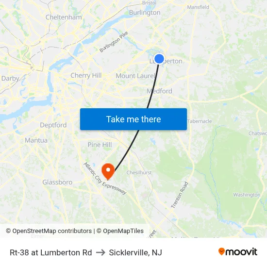 Rt-38 at Lumberton Rd to Sicklerville, NJ map