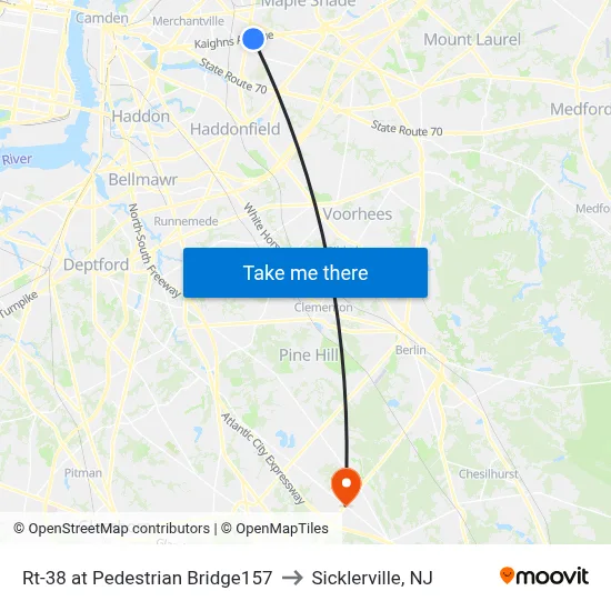 Rt-38 at Pedestrian Bridge157 to Sicklerville, NJ map