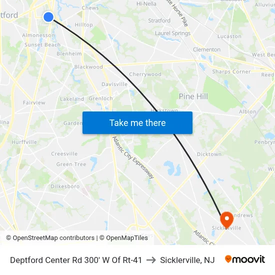Deptford Center Rd 300' W Of Rt-41 to Sicklerville, NJ map