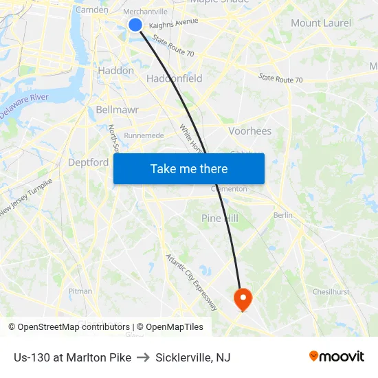 Us-130 at Marlton Pike to Sicklerville, NJ map