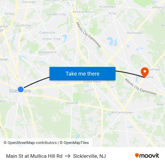 Main St at Mullica Hill Rd to Sicklerville, NJ map