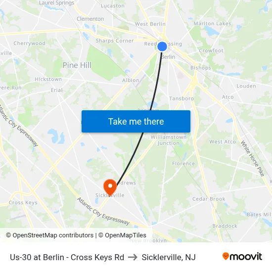 Us-30 at Berlin - Cross Keys Rd to Sicklerville, NJ map