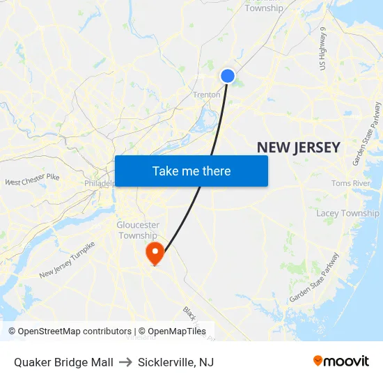 Quaker Bridge Mall to Sicklerville, NJ map