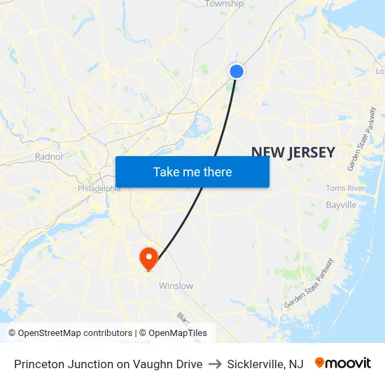 Princeton Junction on Vaughn Drive to Sicklerville, NJ map