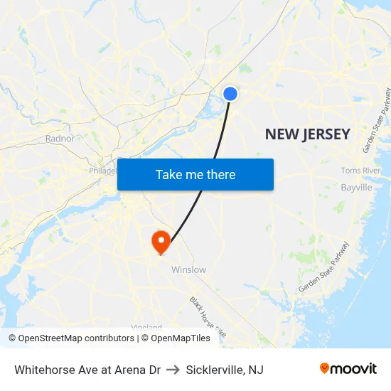 Whitehorse Ave at Arena Dr to Sicklerville, NJ map