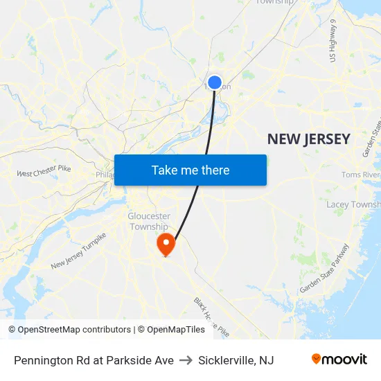 Pennington Rd at Parkside Ave to Sicklerville, NJ map