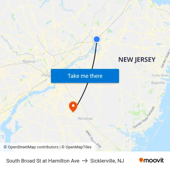 South Broad St at Hamilton Ave to Sicklerville, NJ map