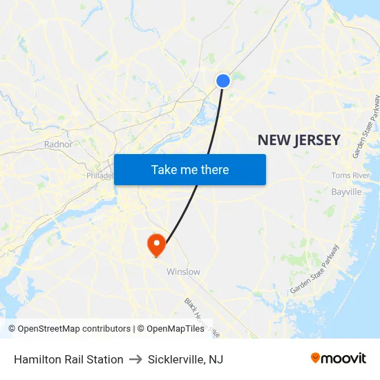 Hamilton Rail Station to Sicklerville, NJ map