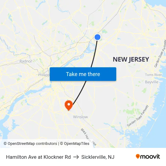 Hamilton Ave at Klockner Rd to Sicklerville, NJ map