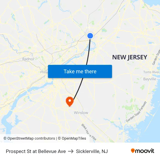 Prospect St at Bellevue Ave to Sicklerville, NJ map