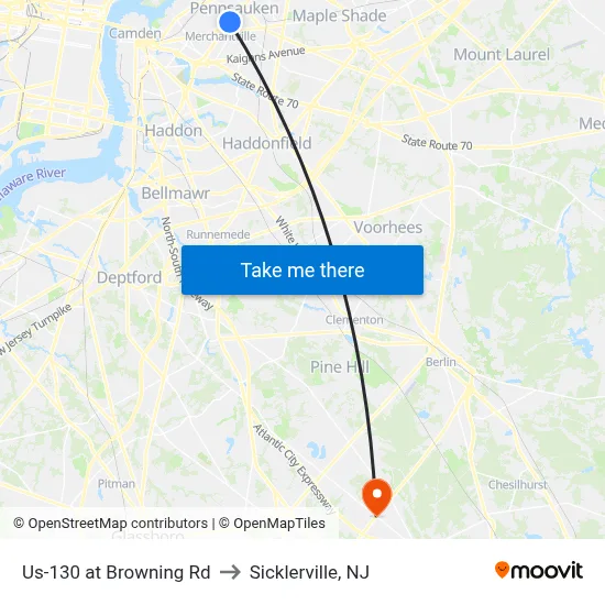 Us-130 at Browning Rd to Sicklerville, NJ map