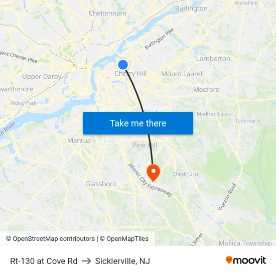 Rt-130 at Cove Rd to Sicklerville, NJ map