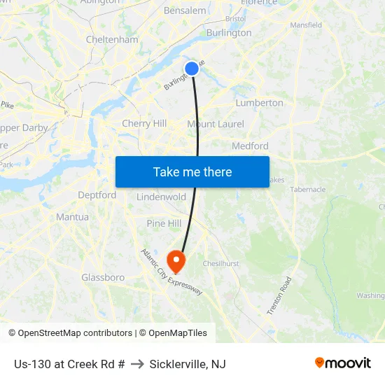 Us-130 at Creek Rd # to Sicklerville, NJ map