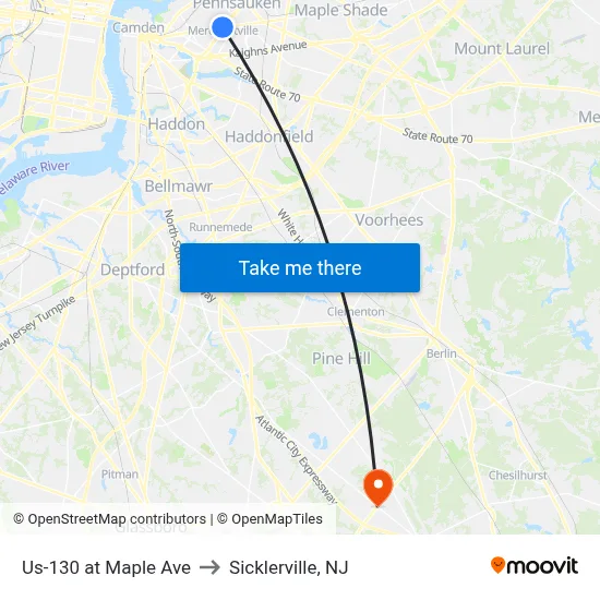 Us-130 at Maple Ave to Sicklerville, NJ map