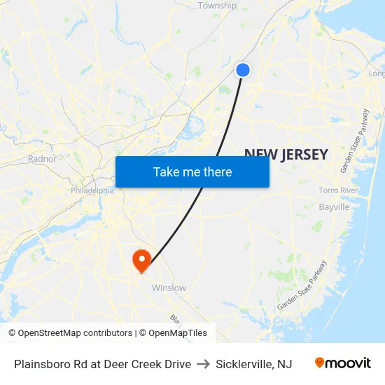 Plainsboro Rd at Deer Creek Drive to Sicklerville, NJ map