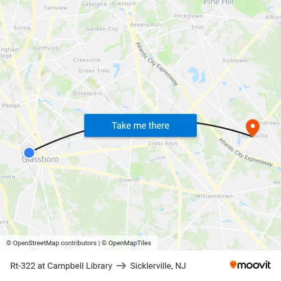 Rt-322 at Campbell Library to Sicklerville, NJ map