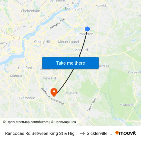 Rancocas Rd Between King St & High St to Sicklerville, NJ map