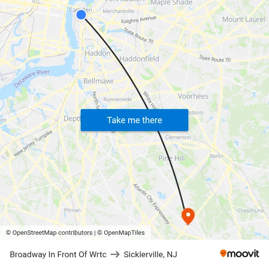 Broadway In Front Of Wrtc to Sicklerville, NJ map