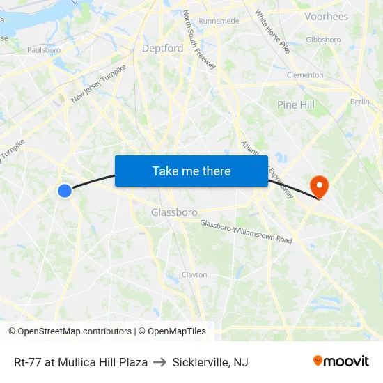 Rt-77 at Mullica Hill Plaza to Sicklerville, NJ map