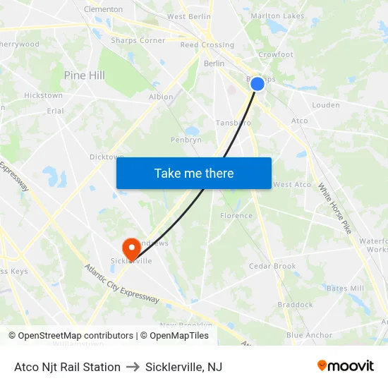 Atco Njt Rail Station to Sicklerville, NJ map
