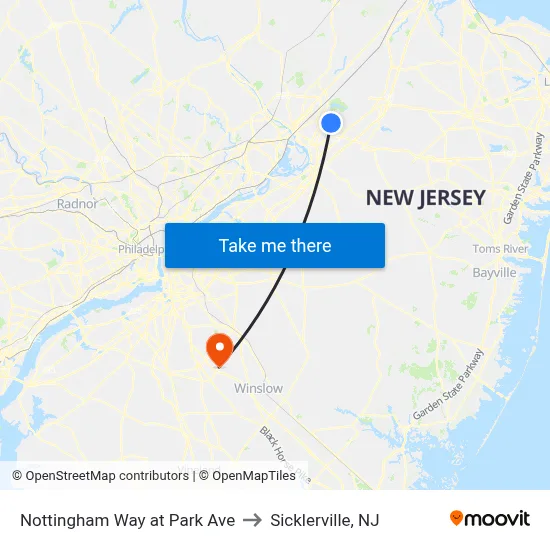 Nottingham Way at Park Ave to Sicklerville, NJ map