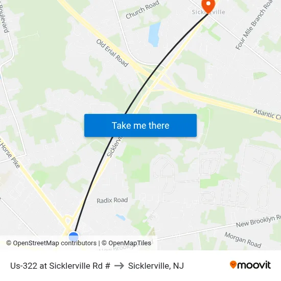 Us-322 at Sicklerville Rd # to Sicklerville, NJ map