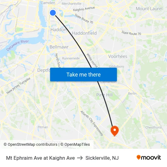 Mt Ephraim Ave at Kaighn Ave to Sicklerville, NJ map