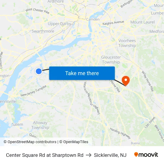 Center Square Rd at Sharptown Rd to Sicklerville, NJ map