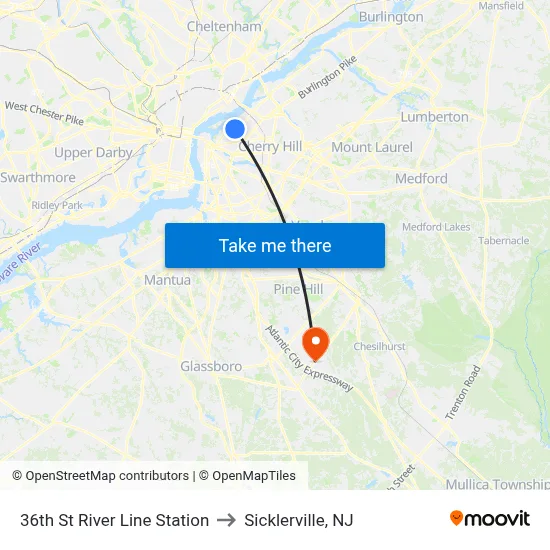 36th St River Line Station to Sicklerville, NJ map