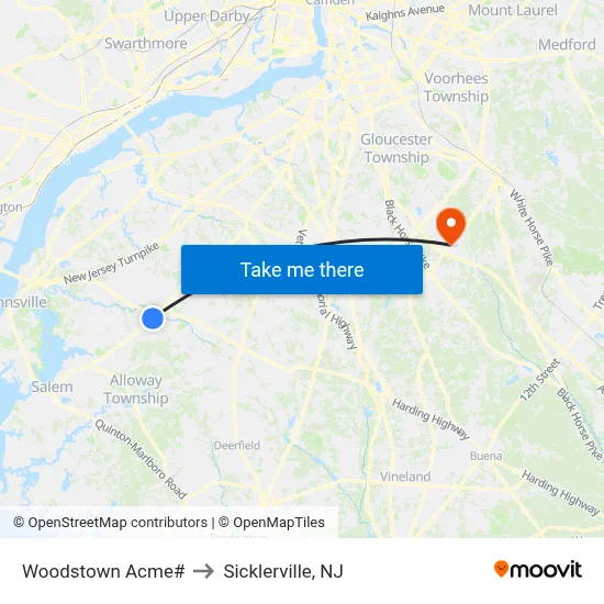 Woodstown Acme# to Sicklerville, NJ map