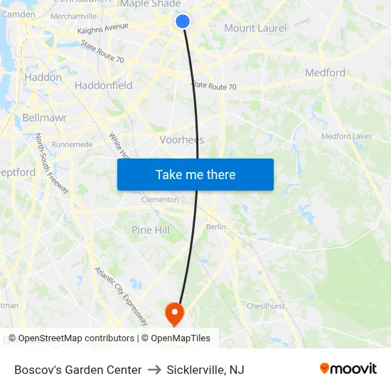 Boscov's Garden Center to Sicklerville, NJ map