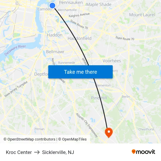 Kroc Center to Sicklerville, NJ map