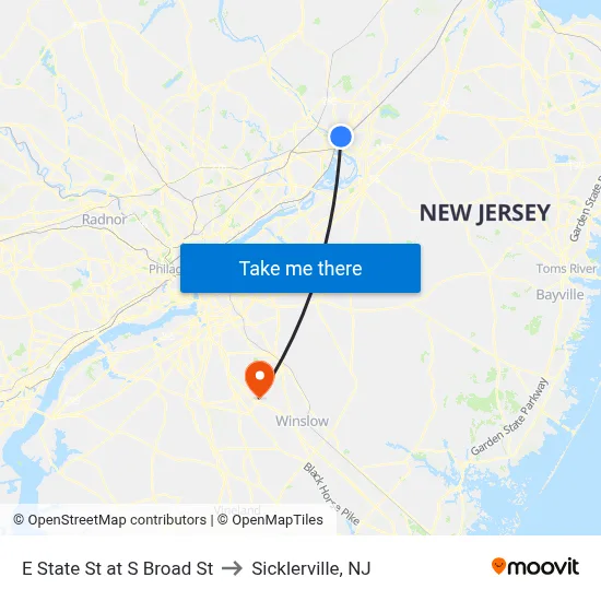 E State St at S Broad St to Sicklerville, NJ map